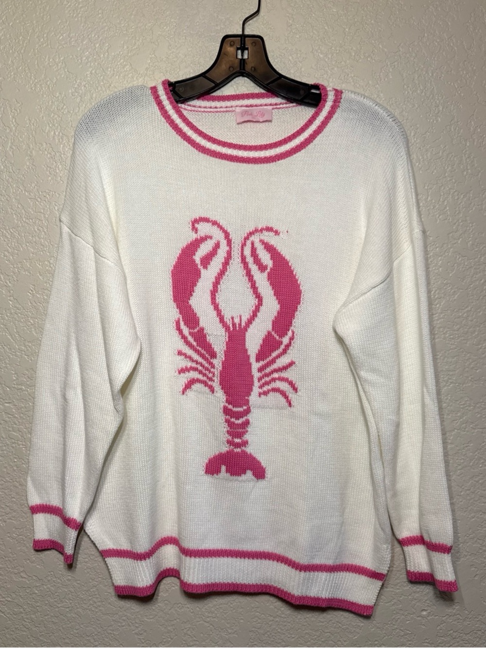 Pink Lily White Sweater with Pink Lobster Motif